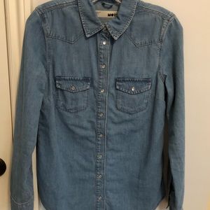 Relaxed Denim Long-Sleeved Shirt (Blue)